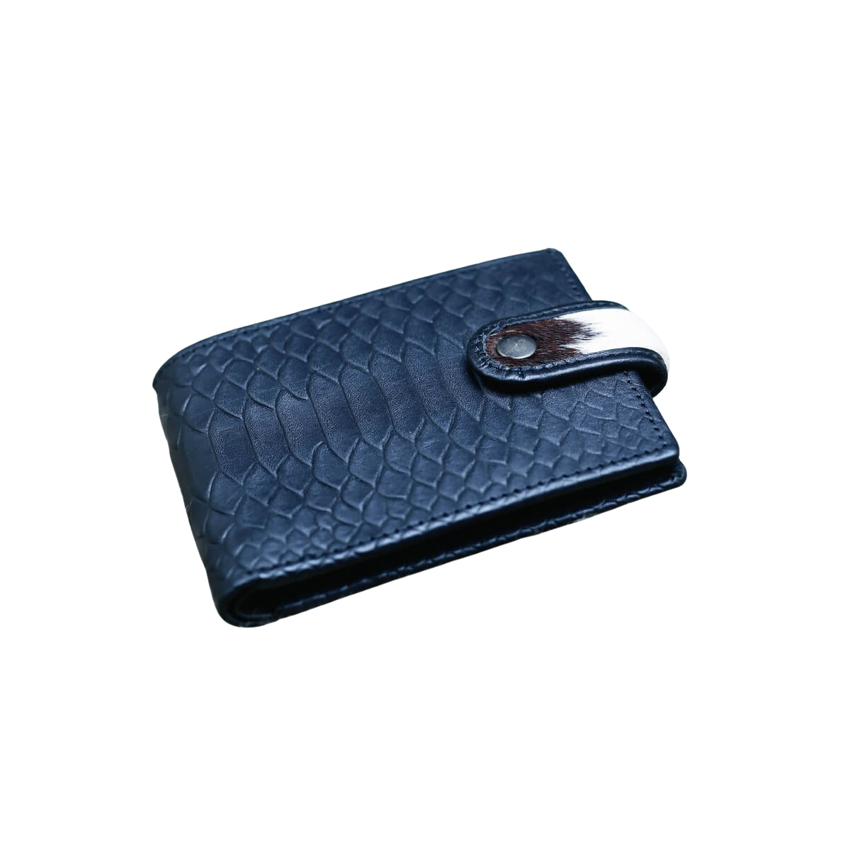 Black Fish Texture Men's Wallet with Hair-on Patch