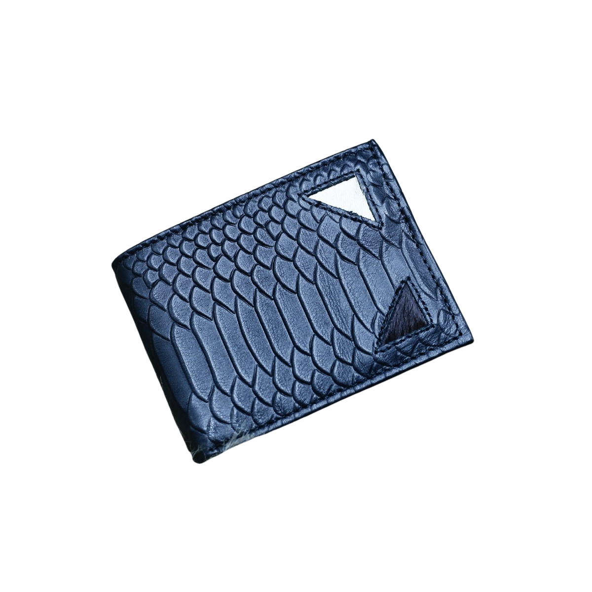 Black Fish Texture Men's Wallet with Hair-on Patch (