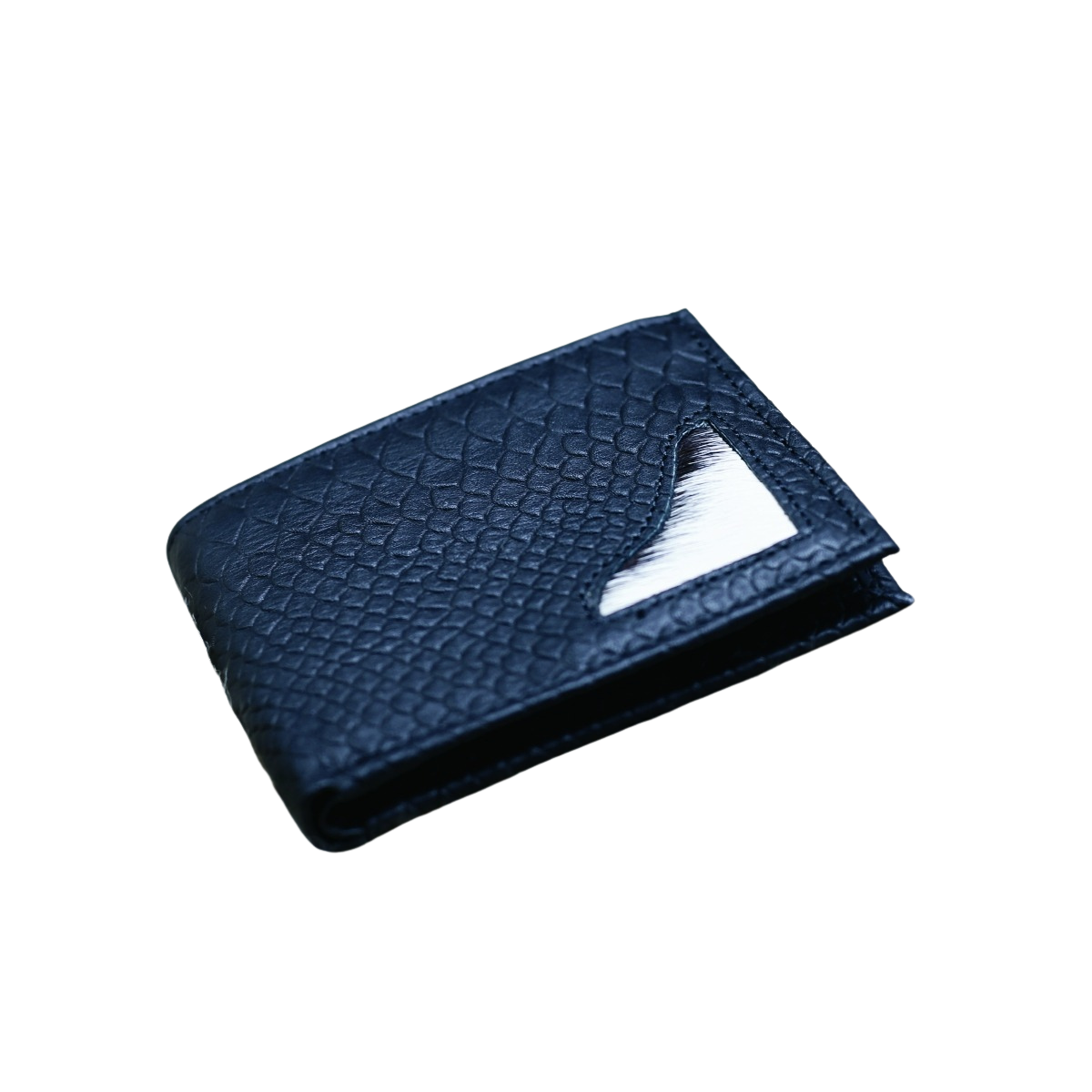 Black Fish Texture Wallet with Hair-On Patch