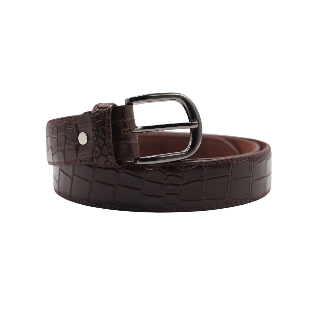 CROCODILE TEXTURE COW LEATHER BELT